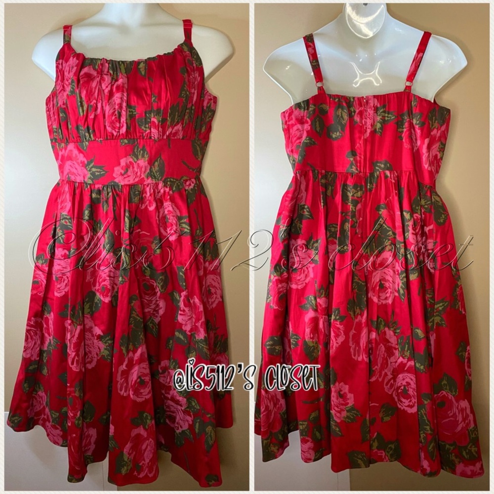 Vixen by Micheline Pitt Ingenue Swing Dress in Vintage Red Rose Print 3X - Picture 14 of 16